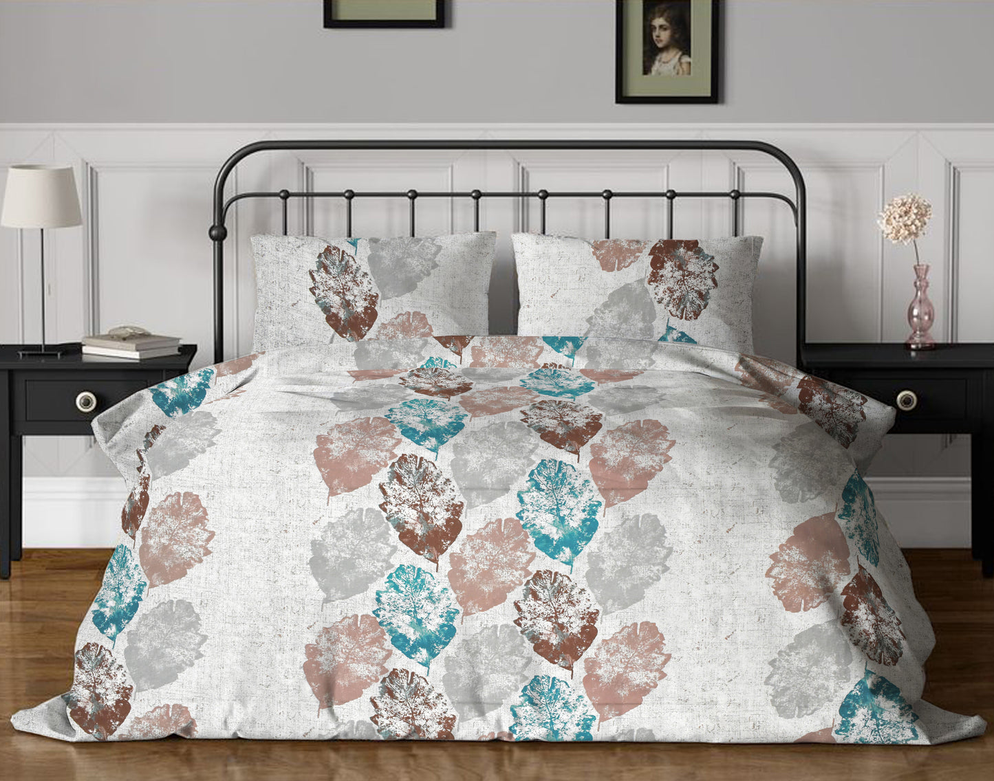 Big Leaf Designer California King Size Bed sheet and 2 x Pillow covers
