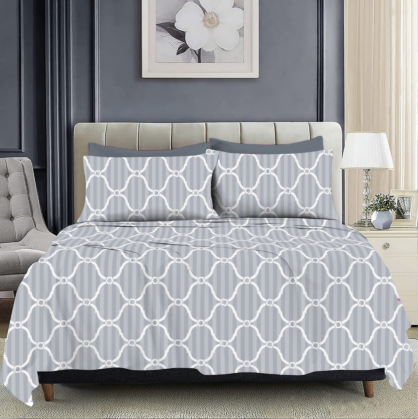 Royal Geometric Design California King Size Bed sheet and 2 x Pillow covers