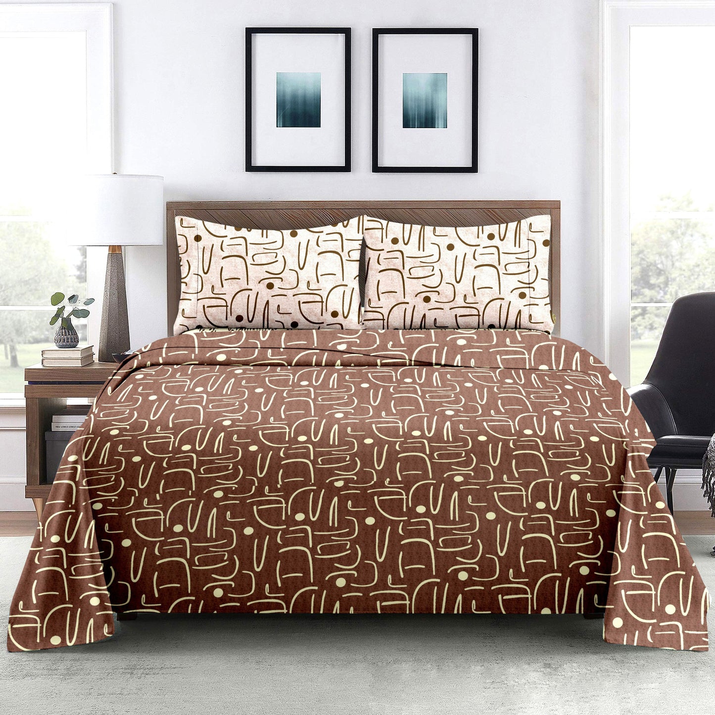 Motif Magic Fitted Queen Size Double Bed sheet With Mix Match  2 x Pillow Covers