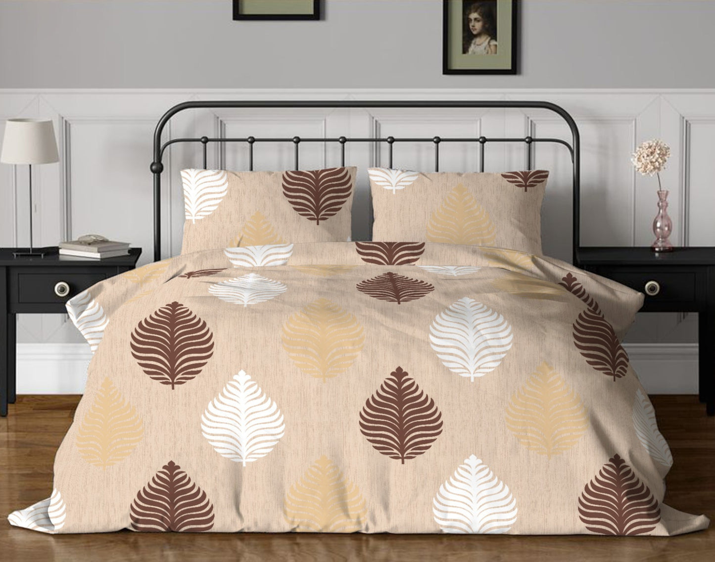 Designer Boho Leaves California King Size Bedsheet and 2 x Pillow covers