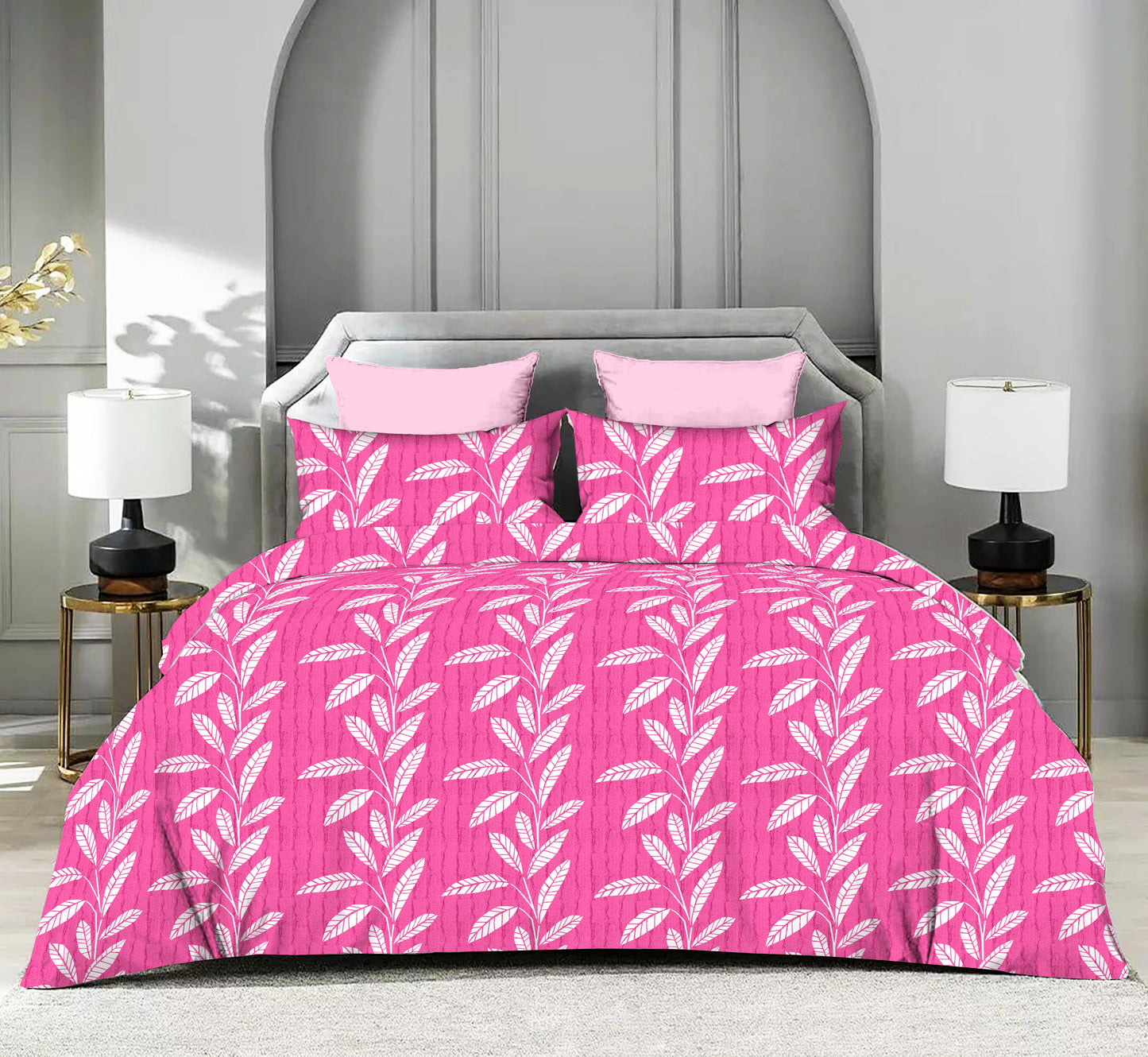 Symmetric Leaves Pattern Double Size Queen Bed sheet & 2 x pillow covers