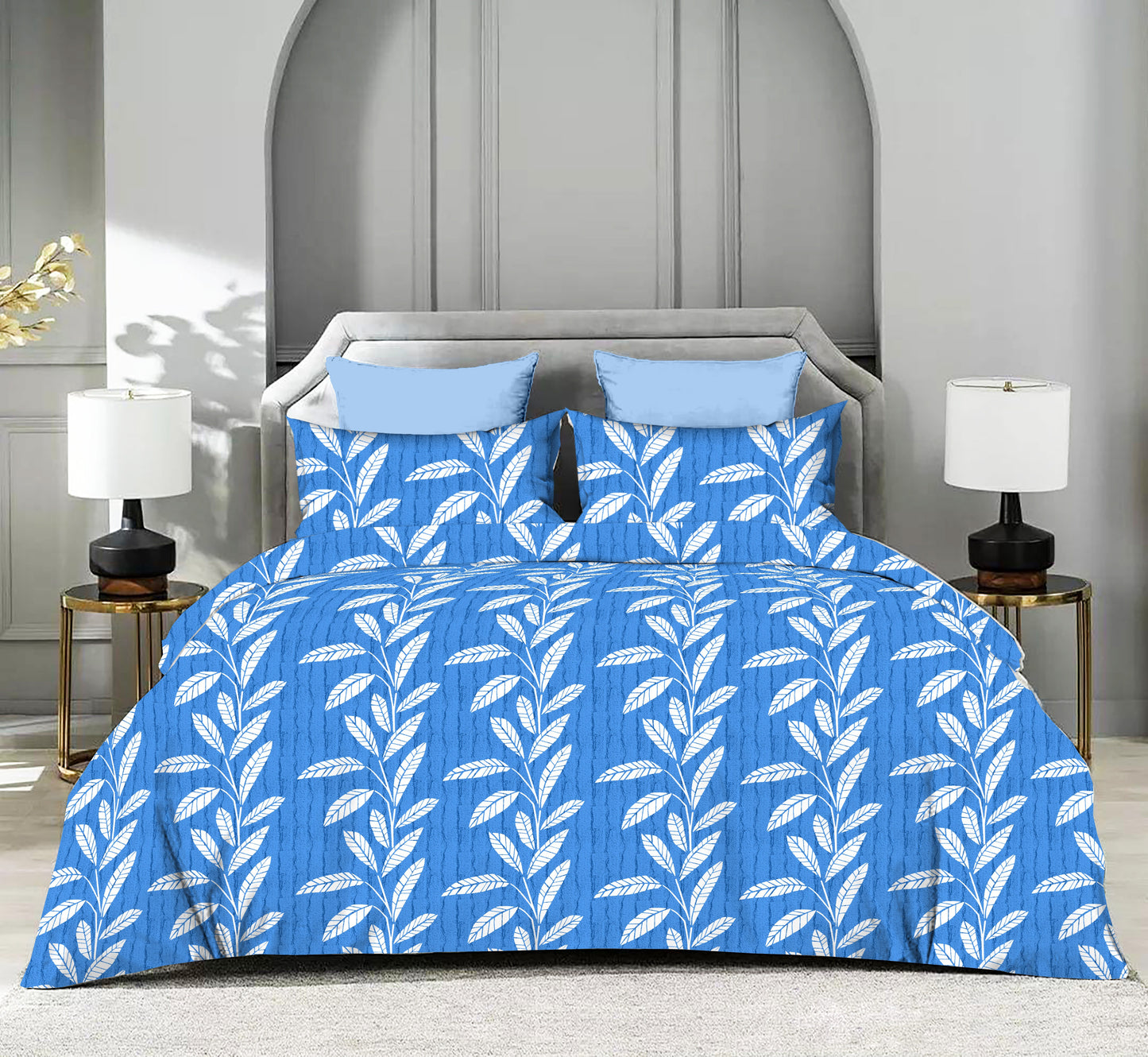 Symmetric Leaves Pattern Double Size Queen Bed sheet & 2 x pillow covers