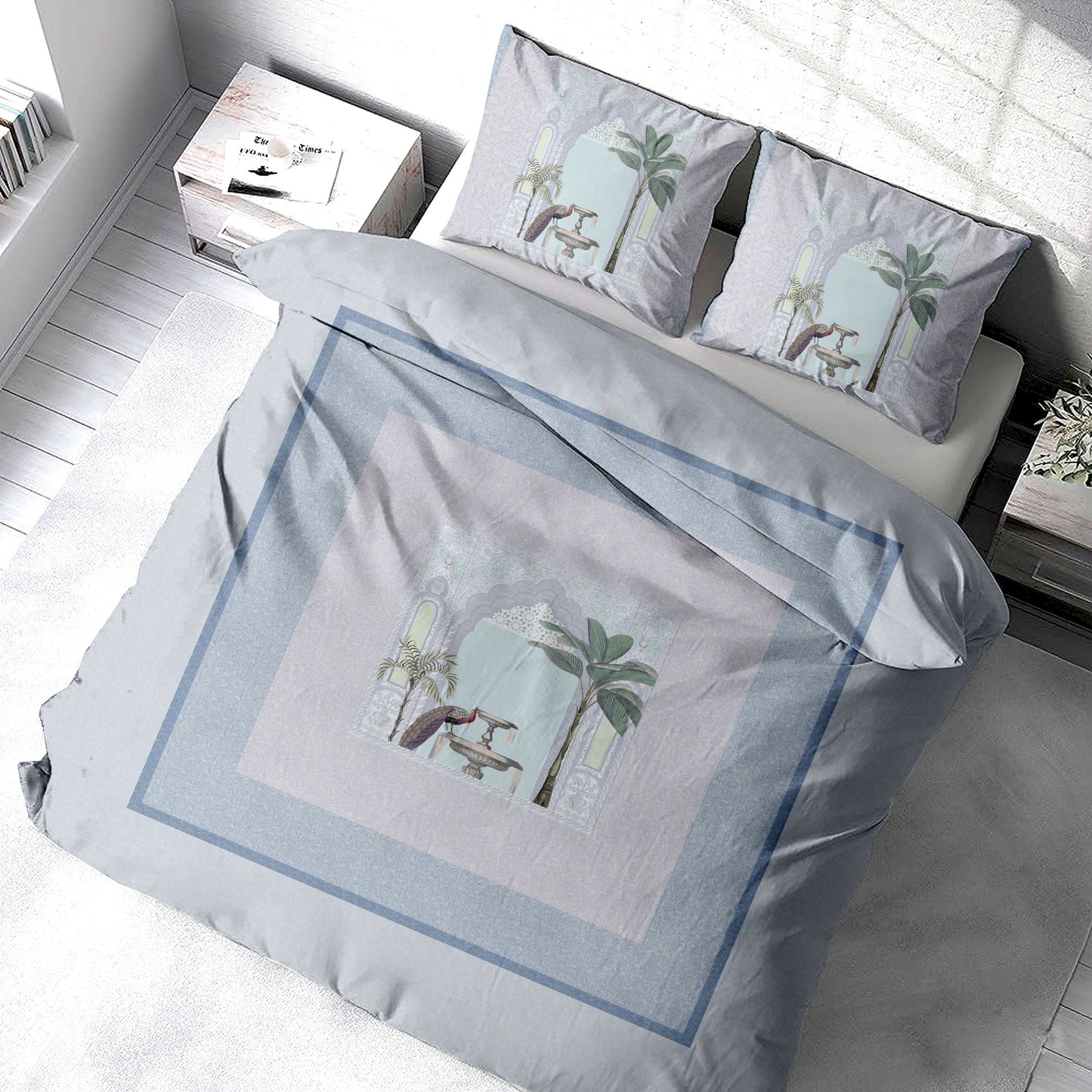 Magnificent Peacock Digitally Printed 200 TC California King Size Bed sheet and 2 x Pillow Case