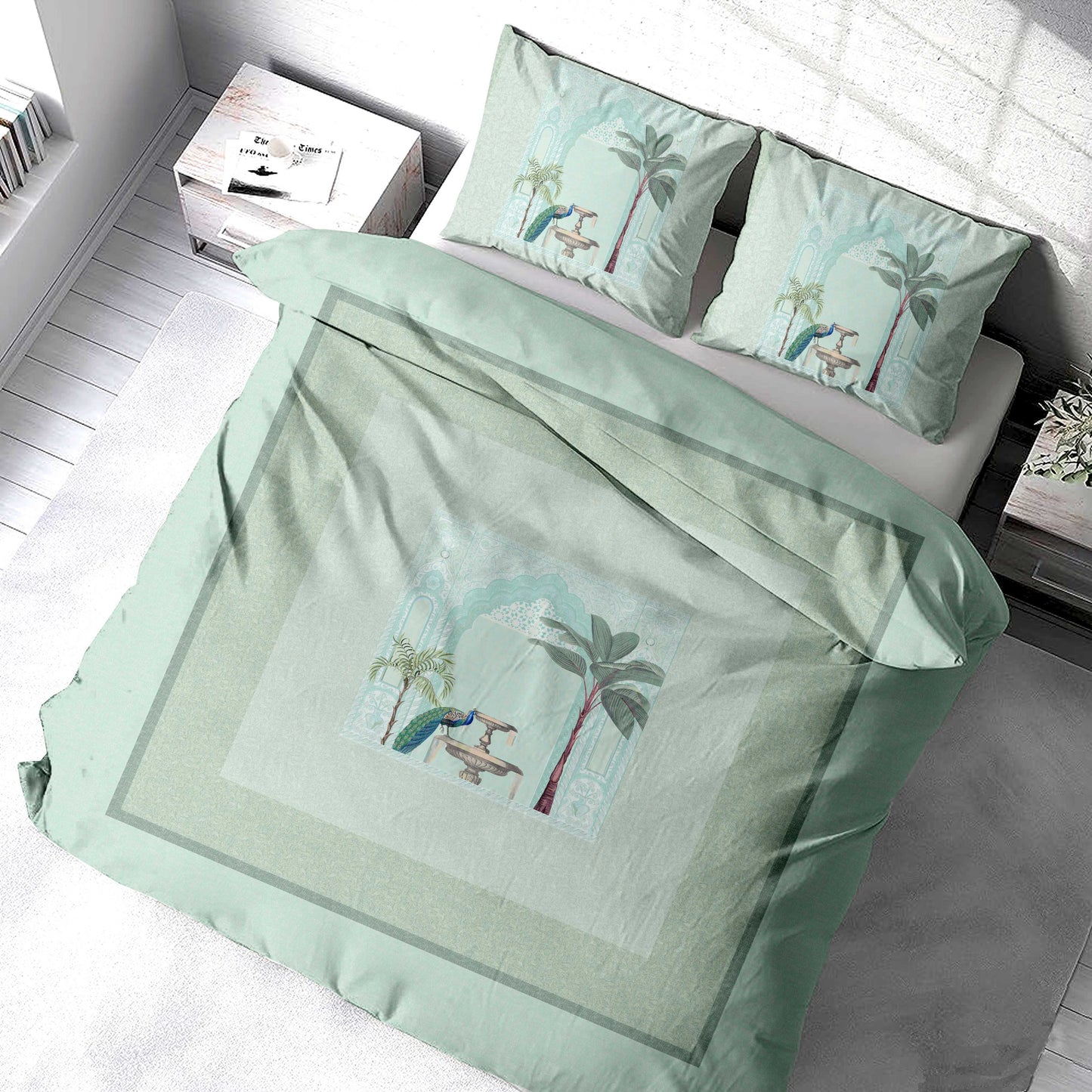 Magnificent Peacock Digitally Printed 200 TC California King Size Bed sheet and 2 x Pillow Case