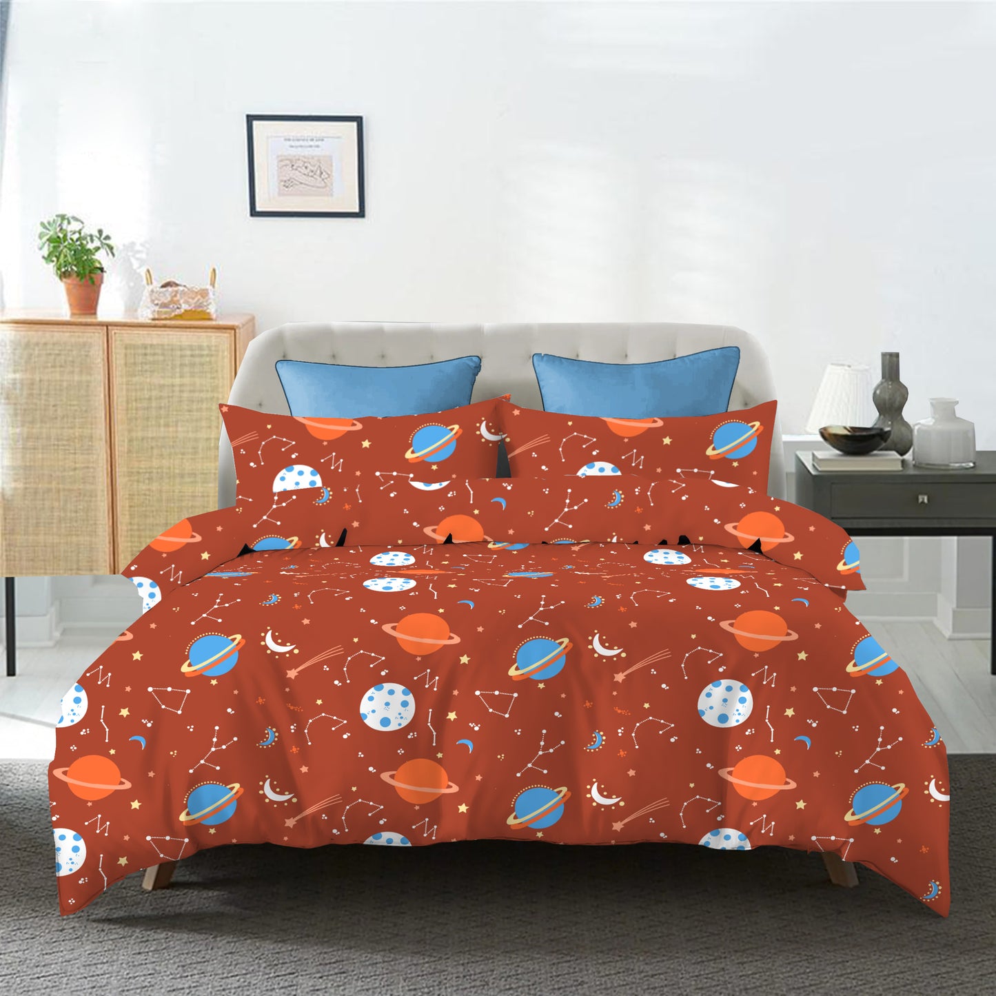 Glow In The Dark Space Planets Double Size Queen Bed sheet and 2 x Pillow covers