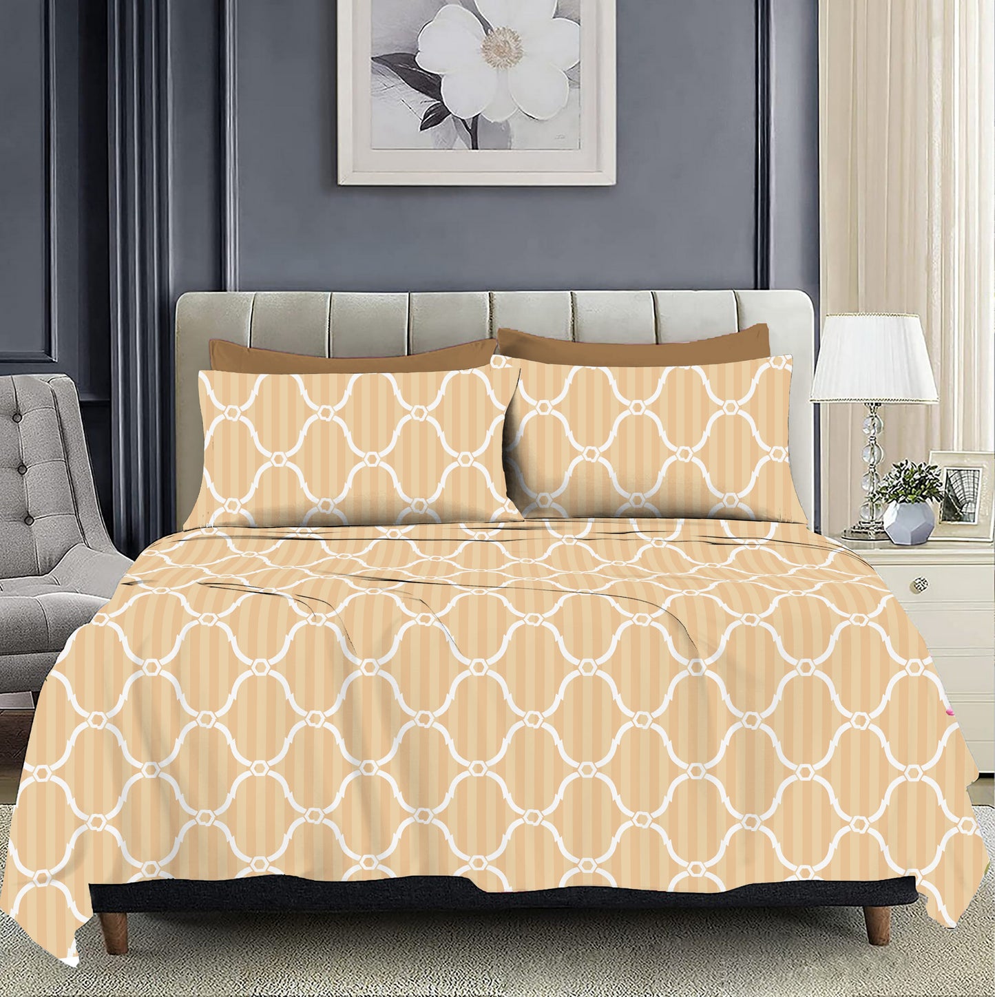 Royal Geometric Design California King Size Bed sheet and 2 x Pillow covers