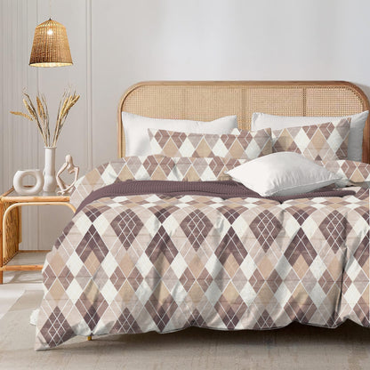 Rhombus Shaped Design Doube Size Queen Bed sheet and 2 x Pillow covers