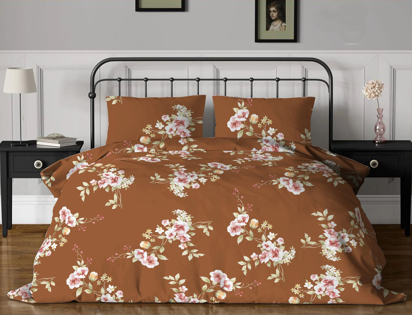 Floral Symphony 144 TC King Size Bed Sheet with 2 Pillow Covers