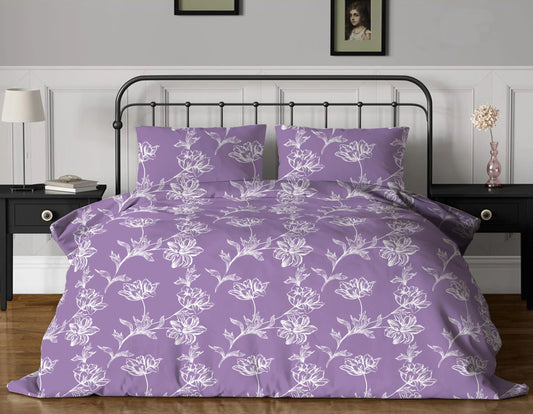 Flower Trail 144 TC King Size Bedsheet with 2 Pillow Covers